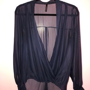 Navy Blue Women's Sheer Top